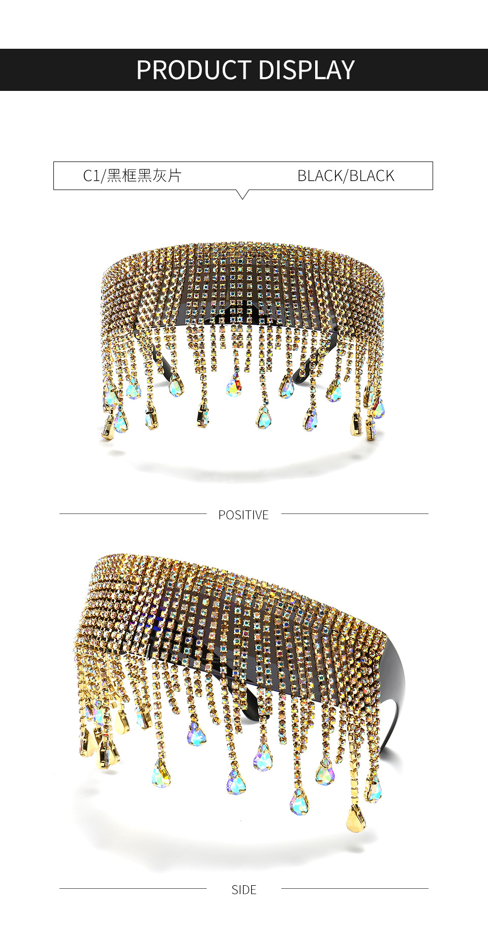 New Arrival 2021 Luxury Fashion Punk Oversized Sunglasses Women Tassel Crystal Diamond Sunglasses