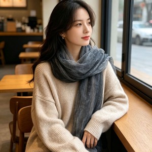 Factory Wholesale Vintage Dirty Dye Double Layer Woven Scarf, Gold Line Accent Lightweight <b>Sunscreen</b> Shawl - Product Image 4