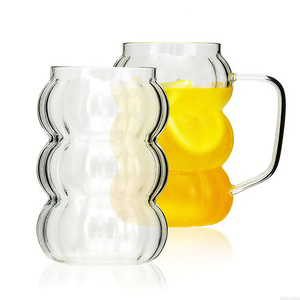 Thiết kế dễ thương gợn sóng Kính borosilicate chịu nhiệt trong suốt sữa bia Cola nóng và lạnh uống nước giải khát cốc thủy tinh - Product Image 1