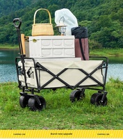 Chariot de camping pliable 10 pouces à double frein, ouverture arrière, cadre en acier à haute teneur en carbone, poignée réglable, roues robustes pour l'extérieur