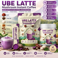 Latte instantané aux champignons Ube – Mélange de 6 champignons fonctionnels : Reishi, Crinière de lion, Cordyceps, Queue de dinde, Vanille – Sachets individuels