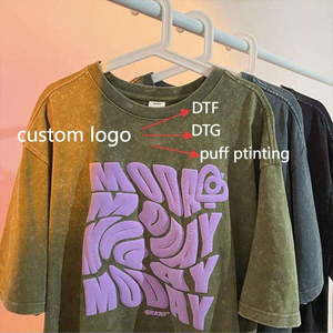 Hot Sell 100% Cotton T Shirt 3D Puff Print Custom TShirts High Quality Washed Vintage Heavyweight T-Shirt for <b>Men</b> - Product Image 3