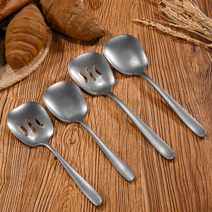 Vintage Stainless Steel Serving Spoon Set 304 Heavy Duty Restaurant Grade Solid Color 4 Pieces Cooking <b>Tool</b> - Product Image 3