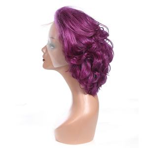 Xuchang <span class=keywords><strong>Cabello</strong></span> humano Onda corta 13X4 Hai humano Fábrica al por mayor OEM ODM Cutícula alineada <span class=keywords><strong>Cabello</strong></span> humano crudo <span class=keywords><strong>Violeta</strong></span> Peluca con malla frontal - Product Image 4