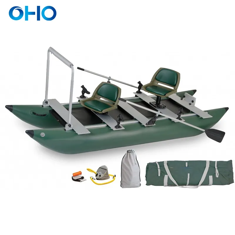 OHO-barco de pesca de aluminio inflable con Motor para 2 personas, alta calidad, verde 375, pesca al aire libre