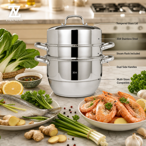 Olla Vaporera Zhenneng de Doble Capa, 2 Niveles, Acero Inoxidable 304, para Estufa de Gas, Cocina de Inducción, para Cocinar al Vapor y Hervir Verduras, Arroz y Pescado - Product Image 2