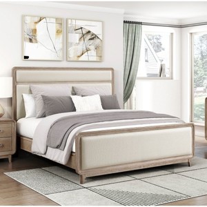 Modern Elegant Design Natural Finish Adjustable Queen <b>Bed</b> Upholstered Beige Chenille Wooden Bedroom Furniture 1pc - Product Image 1