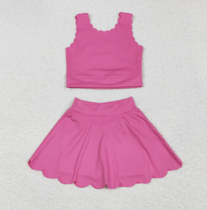 Ensemble débardeur et jupe athlétique festonné pour filles, tenue de yoga respirante pour enfants avec short intégré – Grande Vente - Product Image 3