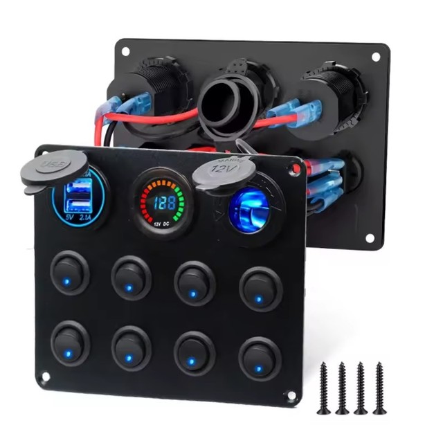 DC 12V 24V Panel Waterproof for Marine Car Boat 8 Gang Led Rocker Switch 4.2A USB Charger Rocker Switch Control Panel
