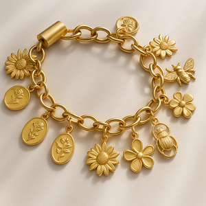 โกลเด้น เนเชอรัล มิวส์ |   จี้เด็กเคลือบทอง 18K PVD บนสแตนเลสสตีล ลายผีเสื้อ ดอกไม้ ใบไม้ ผึ้ง สำหรับทำเครื่องประดับ DIY - Product Image 6