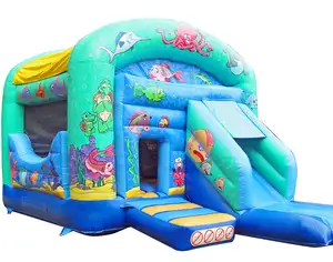 Customized Sea Theme Inflatable Bouncy Castle, Inflatable Ocean Jumping Bouncer With Slide Combo, Kids Favor Inflatable Castle