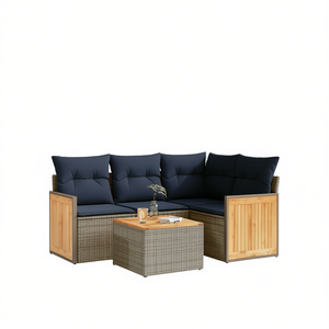 Ensemble de canapé de jardin en polyrotin gris avec coussins, 4 places, mobilier d'extérieur, design contemporain - Product Image 1
