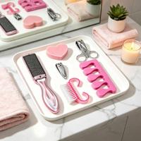Kit de manucure rose en acier inoxydable, coupe-ongles, brosse à ongles, séparateur d'orteils, ensemble de manucure portable pour la maison et les voyages, coffret cadeau
