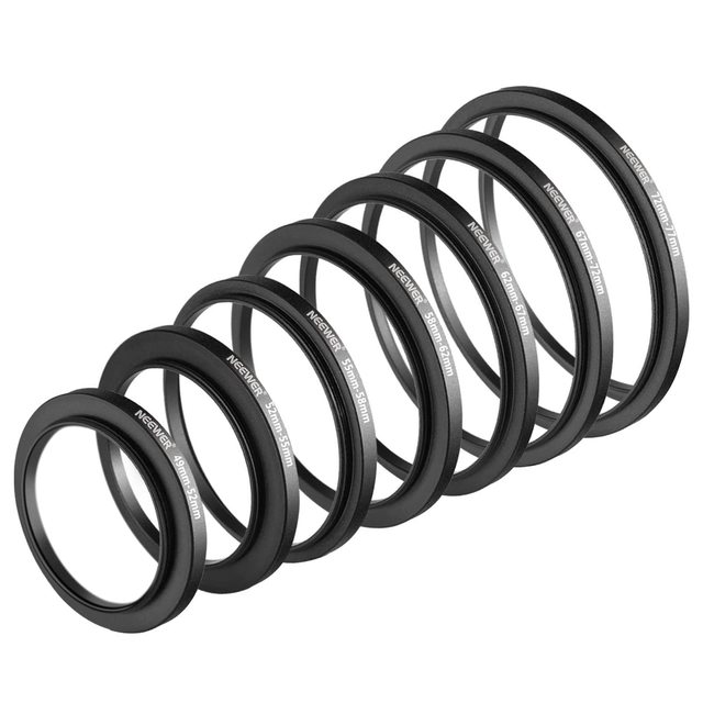 NEEWER 49-52mm 52-55mm 55-58mm 58-62mm 62-67mm 67-72mm 72-77mm Step-up and Step-down Ring 7PCS Step up Lens Filter Adapter Rings