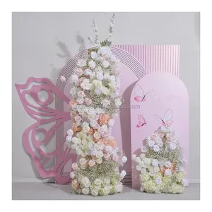 Wedding event girl's birthday decoration artificial rose baby breath floral panels silk flower runners for wedding arch