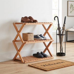 Organisateur de chaussures pliable en bois Radiata – Étagère de rangement pour entrée à 2/3/4 niveaux, finition naturelle, design durable - Product Image 6
