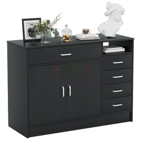 Gabinete <span class=keywords><strong>de</strong></span> Almacenamiento Negro para Salón con Cinco Cajones, Organizador Independiente para Peluquería, Compartimento Grande y Estante Abierto - Product Image 1