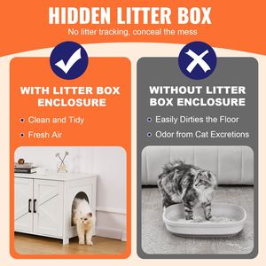White Wooden <b>Cat</b> <b>Litter</b> <b>Box</b> Furniture Hidden 2 Rooms Enclosure Accessory - Product Image 3