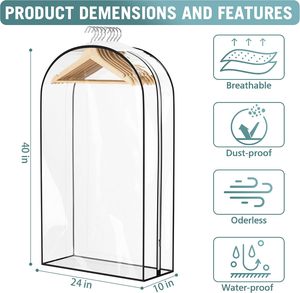 Housse de vêtement transparente avec doublure en PEVA, sac de rangement anti-poussière pour vêtements, usage domestique, style moderne, design pliable - Product Image 2
