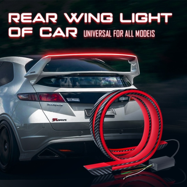 HAIZG Universal Soft LED Warning Light Car Rear Lip Bumper Spoiler with Carbon Fiber Car Strip Light  Car Decorative Light
