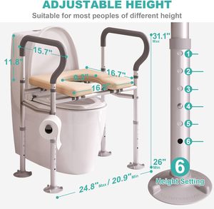 ที่นั่งชักโครกยกสูงขึ้นพร้อมที่จับที่ยกสูงขึ้นสำหรับผู้สูงอายุที่ปรับความสูงและความกว้างได้สำหรับผู้สูงอายุผู้สูงอายุชั้นวางในห้องน้ำที่ตั้งครรภ์ - Product Image 3