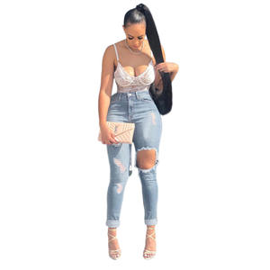 Pantalons en <span class=keywords><strong>jean</strong></span> grande taille pour femmes, <span class=keywords><strong>jean</strong></span> pattes d'éléphant en denim, taille haute, déchiré, évasé - Product Image 1