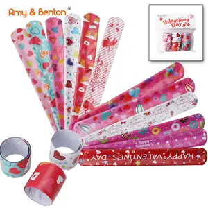 Slap Bracelets Party Favors with Colorful Hearts Animal Print Design Snap Bracelet for Kids Adults Valentines Birthday