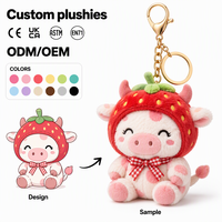 Porte-clés en peluche vache avec chapeau fraise personnalisé ODM, conception de personnage sur mesure, certifié EN71 ASTM pour les cadeaux promotionnels de marque