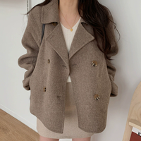 Manteau en Laine Rétro pour Femme Automne Hiver, Col Revers, Double Boutonnage, Coupe Ample et Ajustée, Manches Longues, Vêtement d'Extérieur Polyvalent et Élégant