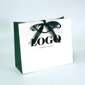 Promotion Wholesale Custom Printed Brand Logo Luxury Necklace Gift Bags Medium Small Paper Bag With Ribbon Bowknot For Jewelry