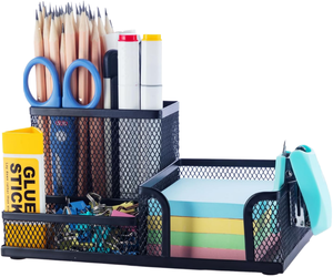 Metal Mesh Square Pen Holder <b>Desk</b> <b>Organizers</b> Pencil Holder 3 Compartments Office Supply <b>Organizer</b> /Sticky Notes Holder School - Product Image 1