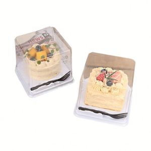 Wholesale Transparent Square Pet Plastic Clear Small Mousse <b>Cake</b> <b>Box</b> Triangle <b>Wedding</b> Dessert <b>Cake</b> Slice <b>Box</b> With Fork - Product Image 2