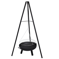 Barbecue au charbon de bois suspendu en acier inoxydable réglable et détachable de luxe moderne pour l'extérieur, chariot de barbecue, trépied à bois