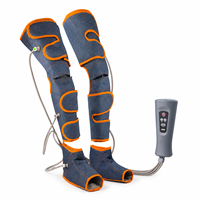 Enveloppes de massage par compression pour jambes entières avec chaleur aux genoux, contrôleur portable, 4 modes de massage pour pieds, mollets et cuisses, bleu marine et orange