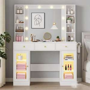 Coiffeuse de Maquillage RGB OEM/ODM Wenfeng pour Femme et Enfant, Grand Meuble de Chambre Blanc avec Plateau en Verre et Éclairage 3 Couleurs - Product Image 1