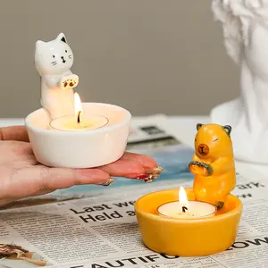 Castiçal criativo para decoração de casa, artesanato em cerâmica, presente para gatos, suporte de vela para lampar velas, desenho novo