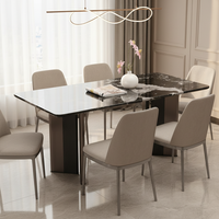 Ensemble de table à manger carrée moderne de luxe italienne avec plateau en marbre naturel 6 places pour la maison et les restaurants