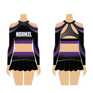 设计自己的高中啦啦队长制服成人，长袖紫色和黑色啦啦队制服