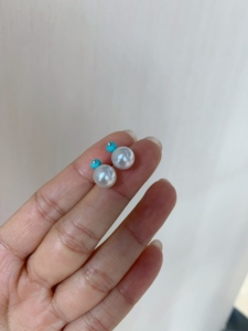Soft Lovely Bright Polished 18K Solid Gold Akoya Saltwater Pearl Ear <b>Studs</b> Embellished With Natural Peridot Blue Topaz - Product Image 5