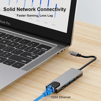 Pabrik grosir Ethernet 100M RJ45 stasiun Dok Usb C Hub 5 In 1 adaptor Multiport HDTV 4K Port USB stasiun Dok PD