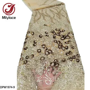 Women Haute Couture Material Luxury Embroidery African French Tulle Shiny Sequin Beaded Lace Fabric