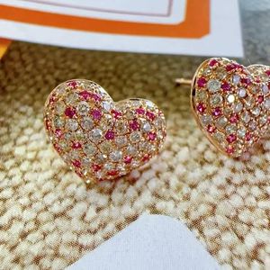 Boucles d'oreilles en or jaune massif 18 carats Xinfly Au750, style cœur, avec saphir rose et diamant, pour cadeau - Product Image 3