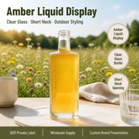 Botella de Vidrio Transparente Cuadrada para Bebidas con Contenido Ámbar, Cuello Corto, para Exhibición en Exteriores, Proveedor Mayorista OEM