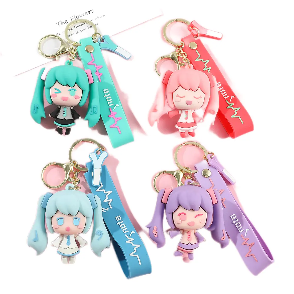 4 Colors Silicone Keychain PVC Anime Figure Sweet Flower Fairy Sakura Cute Miku Key Chains Pendant Doll Toys Props
