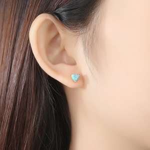 Wholesale S925 Sterling Silver Jewelry Heart Cut Blue Opal Stud <b>Earrings</b> for Women Girl Daily Wear <b>Fine</b> - Product Image 2