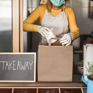 Custom Food Grade Recycled Kraft Paper <b>Bags</b> with Offset Printed Logo for Sushi and Salad Patch Handle - Product Image 1