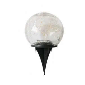 Custom Warm White LED Solar Garden Lights Waterproof Cracked Glass Globe Ball Ornaments Outdoor Pathway Lawn Yard Decor Wall
