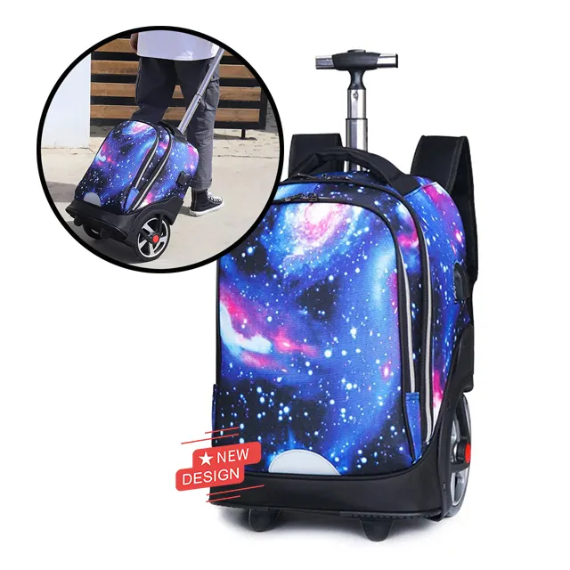 Bolso escolar con estampado de estrellas para niños y niñas, mochila con ruedas y varios bolsillos, 2021