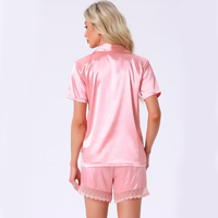 Ensemble de pyjama en satin brillant pour femmes, haut à manches courtes boutonné, short à dentelle, vêtements de nuit élégants pour femmes, vêtements de détente à la maison