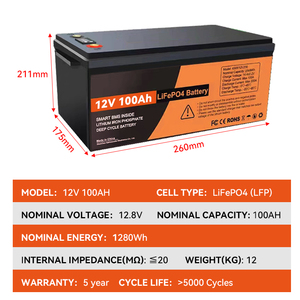 OEM ODM 12V 100Ah <span class=keywords><strong>LiFePO4</strong></span> 태양열/RV/오프 그리드 에너지 저장 12.8V 200AH 24V 리튬 배터리 용 BMS와 깊은 사이클 배터리 팩 - Product Image 3
